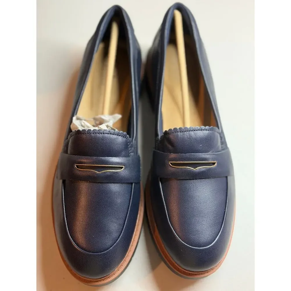 NEW! 10W Clarks Westlynn Women's Glow Penny Loafer Navy Blue Leather